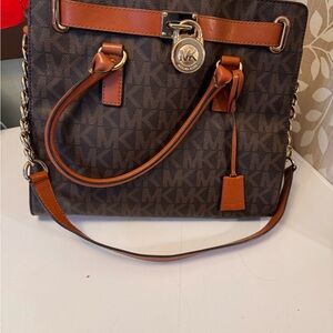 Michael Kors Brown Shoulder Bag with Leather Accents